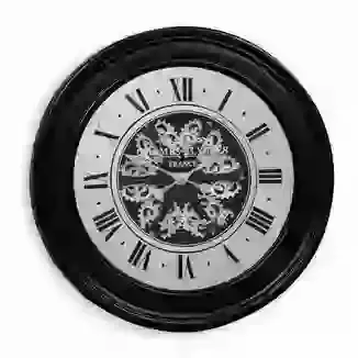 Antique Style Black Mirrored Face Moving Gear Wall Clock